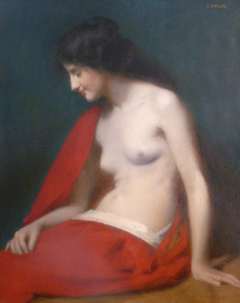 Nu assis à la serviette rouge by Marie-Augustin Zwiller