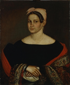 Portrait of a Merchant Wife in a Low-cut Black Dress with Puffed Sleeves by Ivan Tarkhanov