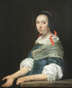 Portrait of a woman with a red bow in her hair by Jan de Bray
