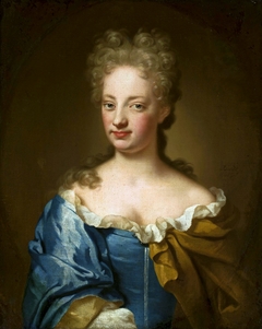 Portrait of a young lady in blue dress. by Anonymous