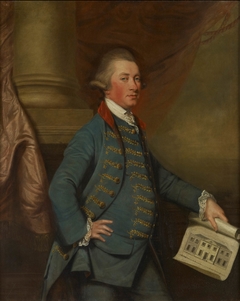 Portrait of William Helyar (d.1820), holding a design for the Georgian wing of Coker Court, Somerset by Thomas Beach