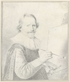 Portret van de schilder Frederik Hendricksz. Vroom, staande voor een schildersezel