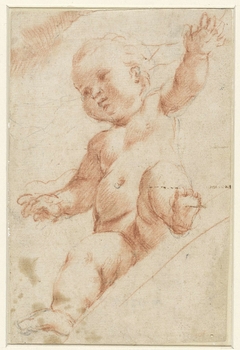 Putto zittend op een boog, van onderaf gezien by Bartolomeo Schedoni