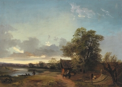 River Landscape in the Evening Light with decorative figures by Ignaz Raffalt