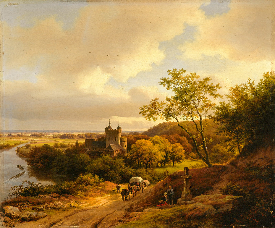 River view with a castle among trees