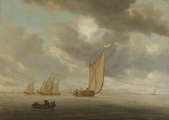 Sailing vessels on a inland body of water by Salomon van Ruysdael