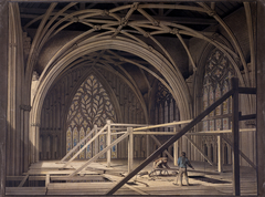 Scaffolding at the West End of the Minster by Joseph Halfpenny