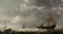 Sea-piece, a breeze near a Dutch port by Simon de Vlieger