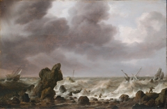 Ships in Distress on a Rocky Coast by Simon de Vlieger