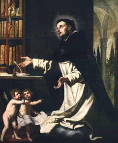 St. Thomas Aquinas in Ecstacy in His Library with Two Angels by Jacopo Vignali