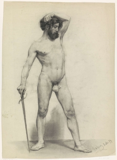 Staand mannelijk naakt met zwaard, naar rechts by Pieter de Josselin de Jong
