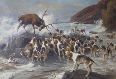 Stag at Bay on a Rocky Shore by Thomas Blinks