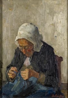 studie naaiende oude vrouw by Eduard Frankfort