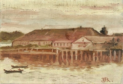 Trading Post and Wharf Buildings, Sitka, Evening by Theodore J Richardson
