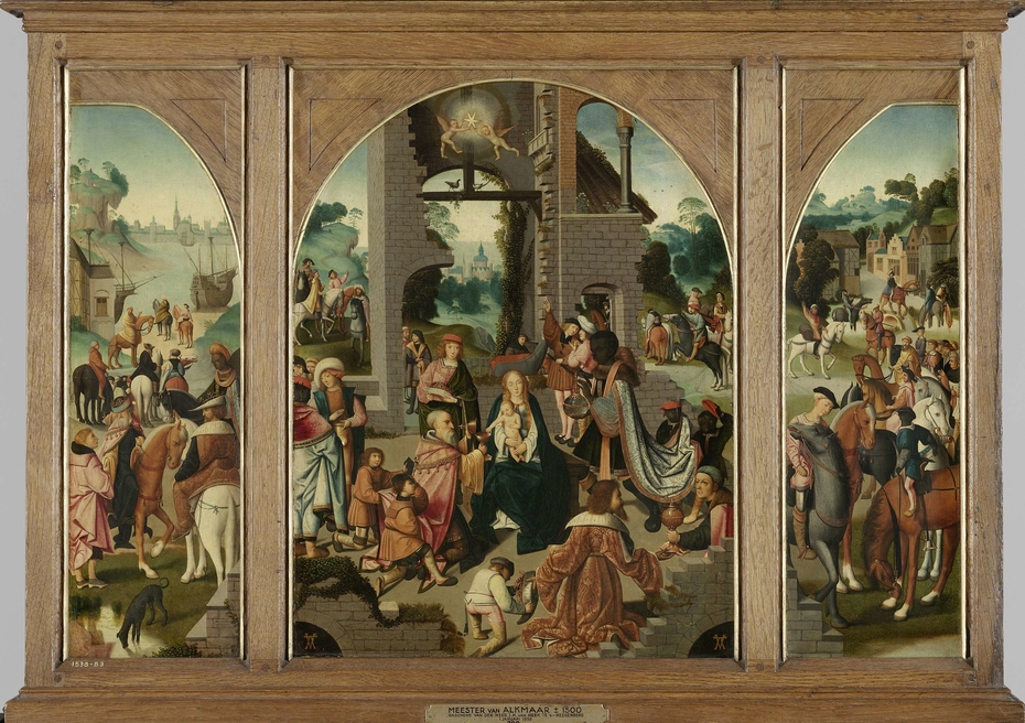Triptych with Adoration of the Magi (center and inner wings), Saint Antony Abbot (left, outer wing) and Saint Adrian (right, outer wing)