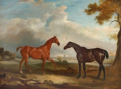 Two Hunters called 'Cock Robin' and 'Langar' by John Ferneley