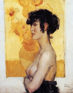 Woman before ''Sunflowers'' by van Gogh by Isaac Israels