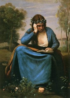 The Reader Wreathed with Flowers by Jean-Baptiste-Camille Corot