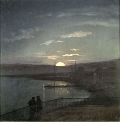 View from the Brühlsche Terrasse at Moonrise by Johan Christian Dahl