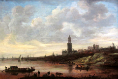View of Rhenen with a Loaded Ferry