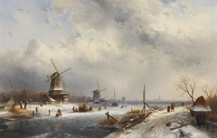 Winterlandschap met drie molens by Charles Leickert