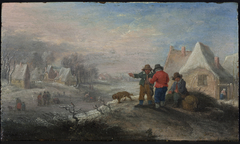 Winterlandschap, waarin drie mannen by Théobald Michau