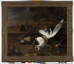 Zeemeeuw en andere dode vogels in avondlandschap by Melchior d'Hondecoeter