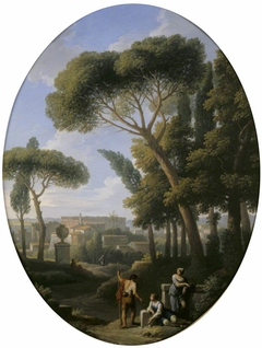 A Classical Landscape with a Traveller and Two Women conversing, a Town in the Distance by Jan Frans van Bloemen
