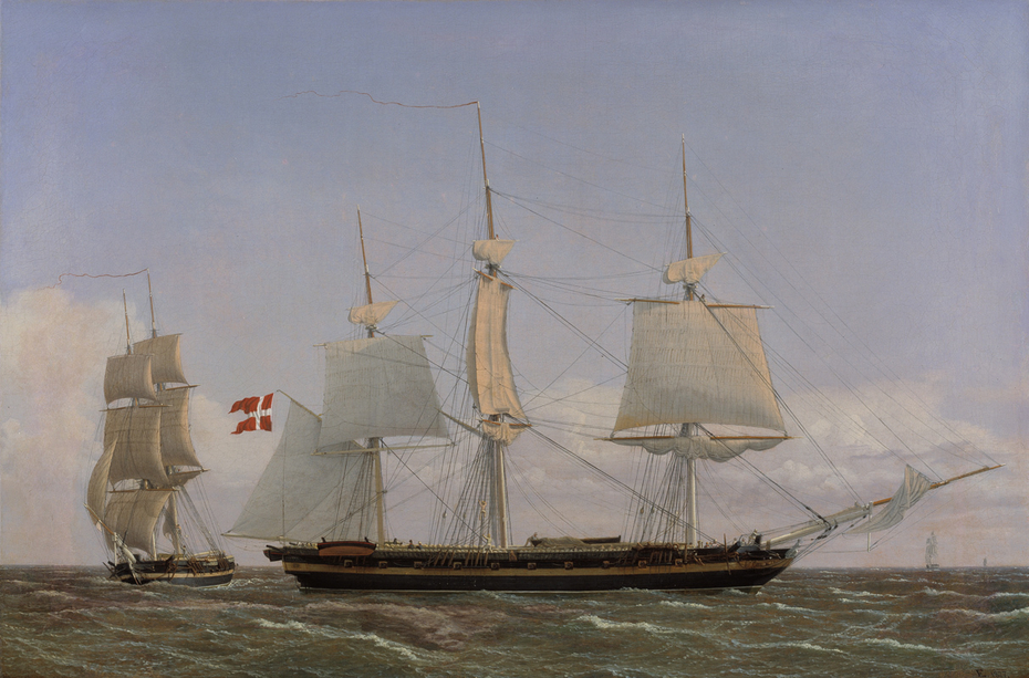 A Danish Corvette Laying t in order to Confer with a Danish Brig: The Scene Being Set in West Indian Waters