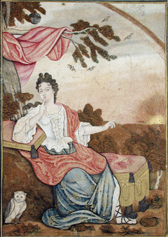 A European woman seated under a branch, with an owl by Anonymous