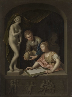 A Girl Drawing and a Boy near a Statue of Venus by Pieter van der Werff
