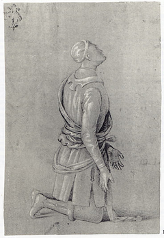 A Kneeling Man in Fifteenth-Century Costume (recto); a small, fragmentary sketch of a recumbant boy, probably by a later hand (verso) by Anonymous