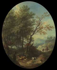 A Mountainous Wooded Landscape with Cattle by Giovanni Battista Cimaroli