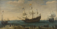 A number of East Indiamen off the Coast (The Mauritius and other East Indiamen Sailing out of the Marsdiep) by Hendrik Cornelisz. Vroom