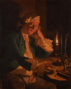 A Scientist Seated at a Desk by Candlelight by Anna Dorothea Therbusch