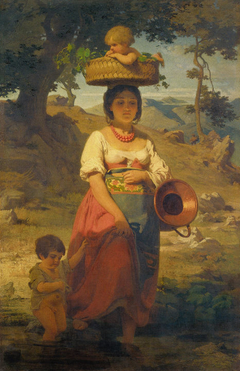 An Italian Woman with Children by a Stream by Johann Köler