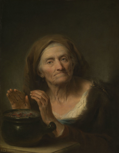 An Old Woman Warming her Hands by Giuseppe Nogari