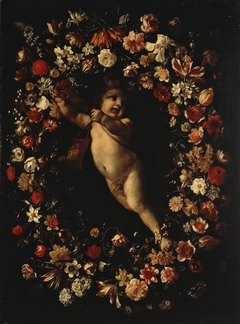 Angel Framed with a Wreath of Flowers