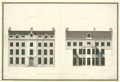 Architectonische ontwerptekening van de voor- en achtergevel van het huis Kops te Haarlem by Abraham van der Hart