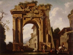 Architectural Capriccio with the Arch of Titus and the Figures of Travellers