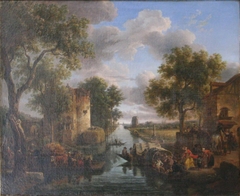 Bac et barques sur un canal by Jean-Louis de Marne