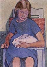 Bettina mit dem Kaninchen (Porträt der Tochter Bettina) by Heinrich Vogeler