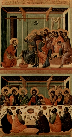 Christ Washes the Apostles' Feet (top); Last Supper (bottom) by Duccio di Buoninsegna