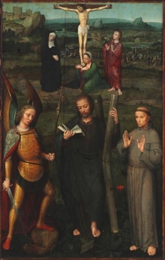 Crucifixion with Saints Michael Archangel, Andrew, and Francis of Assisi by Adriaen Isenbrandt