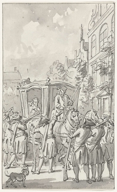 De koets van prins Willem III aangehouden door burgers bij Aardrecht (Dordrecht?), 29 juni 1672 by Jacobus Buys