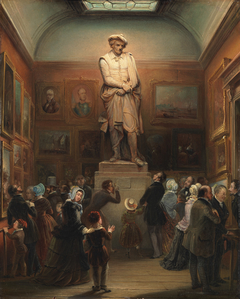 De tentoonstelling van het gipsmodel van het standbeeld van Rembrandt op de tentoonstelling van kunstwerken van levende meesters, in de Koninklijke Akademie van Beeldende Kunsten te Amsterdam in 1848. by Jan Baptist Tetar van Elven