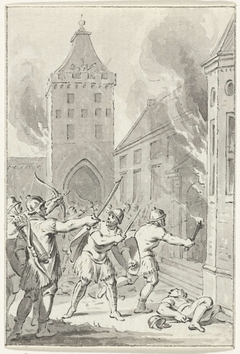 De verwoesting van het paleis te Nijmegen door de Noormannen, 881 by Jacobus Buys