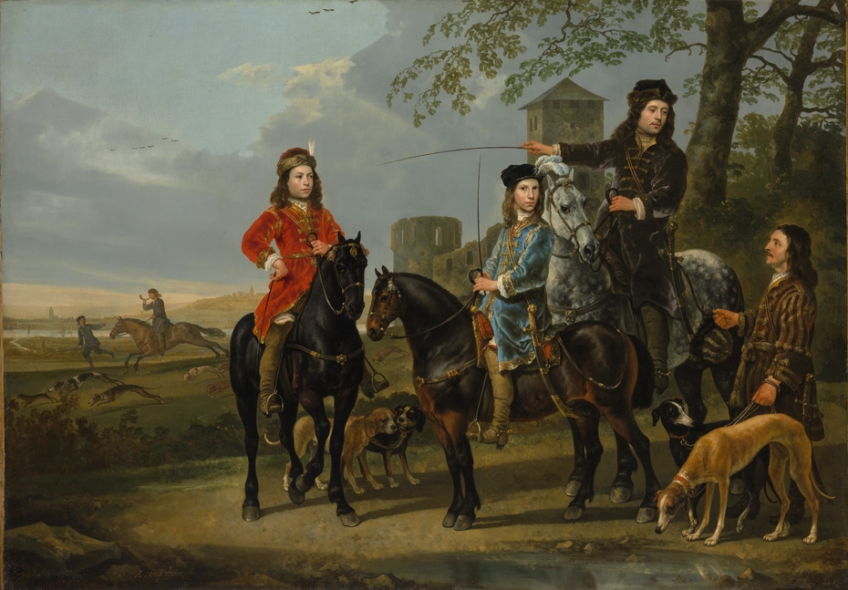 Equestrian Portrait of Cornelis (1639–1680) and Michiel Pompe van Meerdervoort (1638–1653) with Their Tutor and Coachman ("Starting for the Hunt")