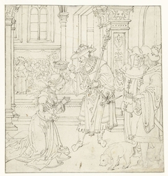 Esther wordt door Ahasverus gekroond by Pieter Cornelisz. genaamd Kunst