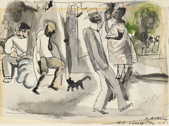 Figures and Cat in Park by Jules Pascin